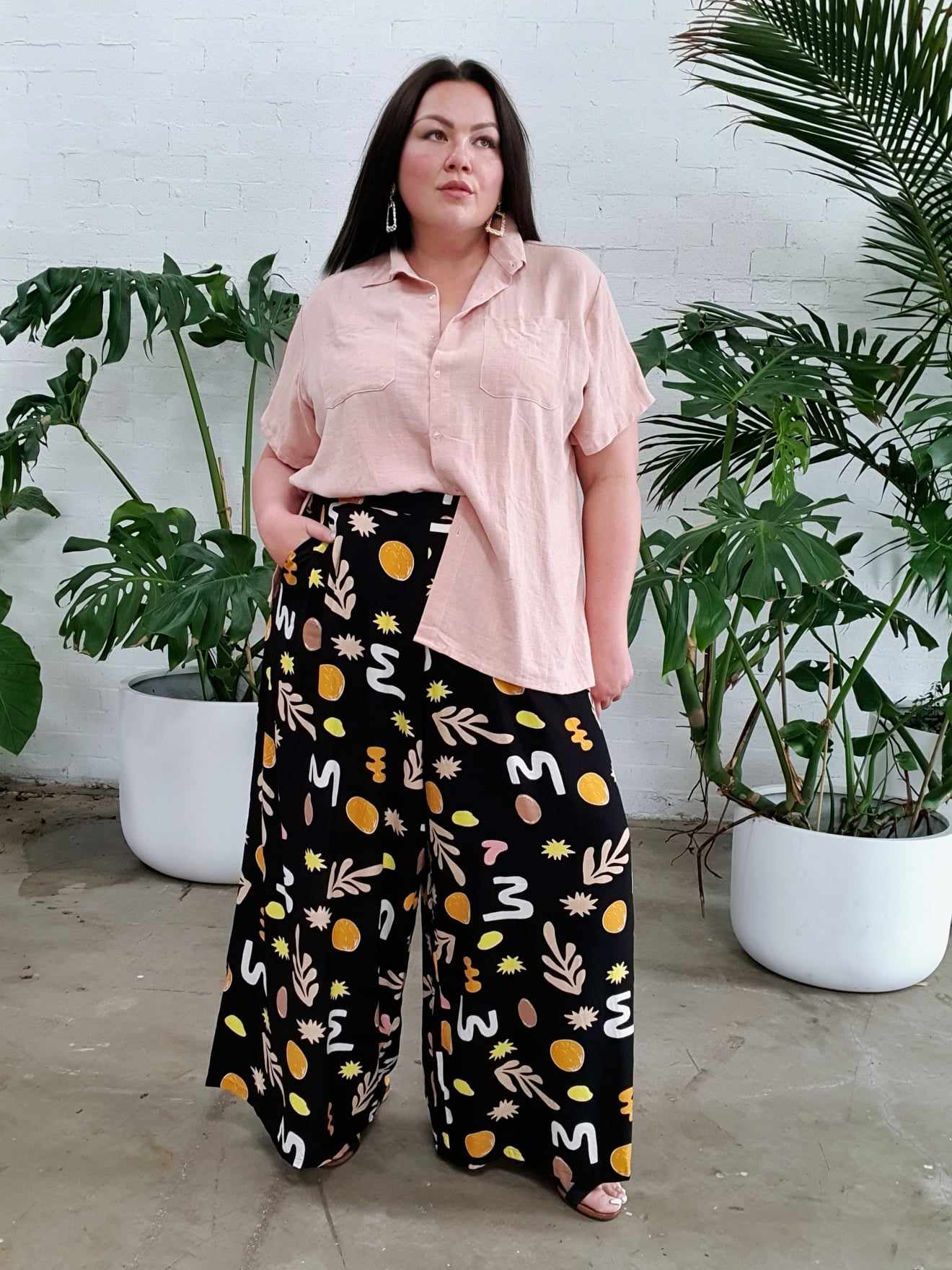 Palazzo Wide Leg Pants // Black Geo