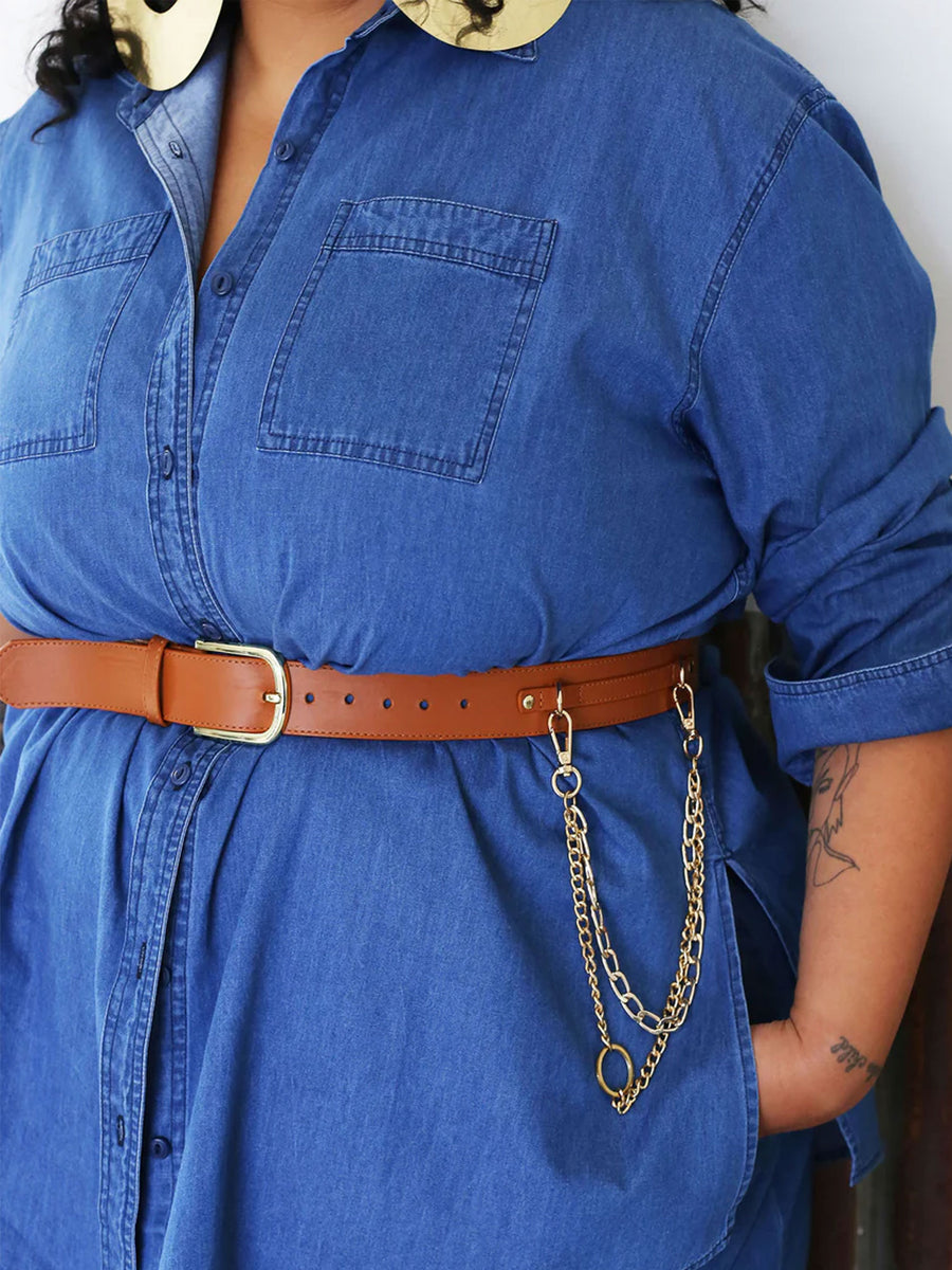 Vegan chain Belt // Tan + Gold (Unisex) (ALL Sizes)