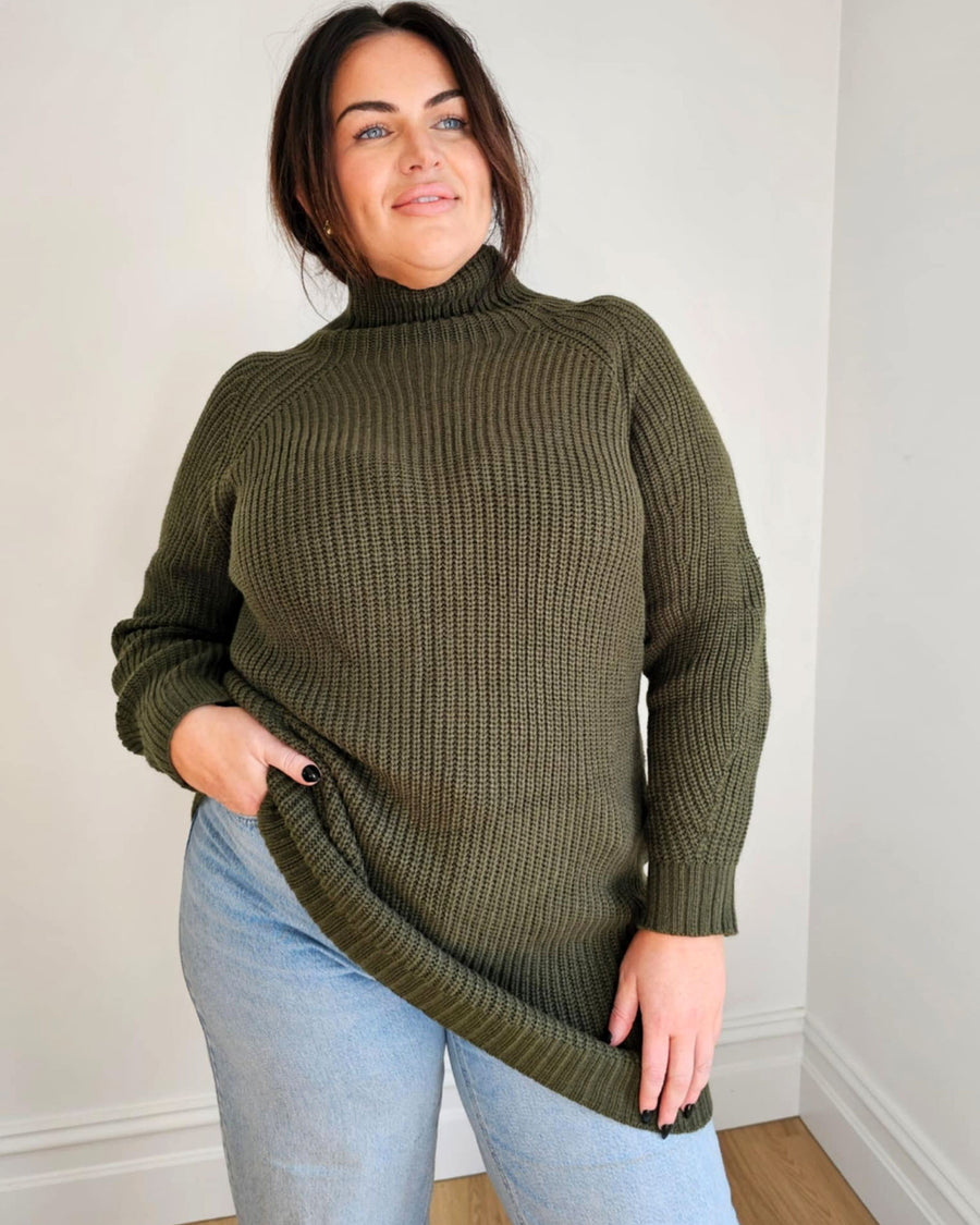 Long Line Raglan Sweater // Army Green