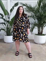 Micro Icon Shirt Dress // Black Geo