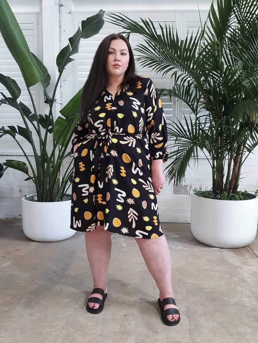 Micro Icon Shirt Dress // Black Geo