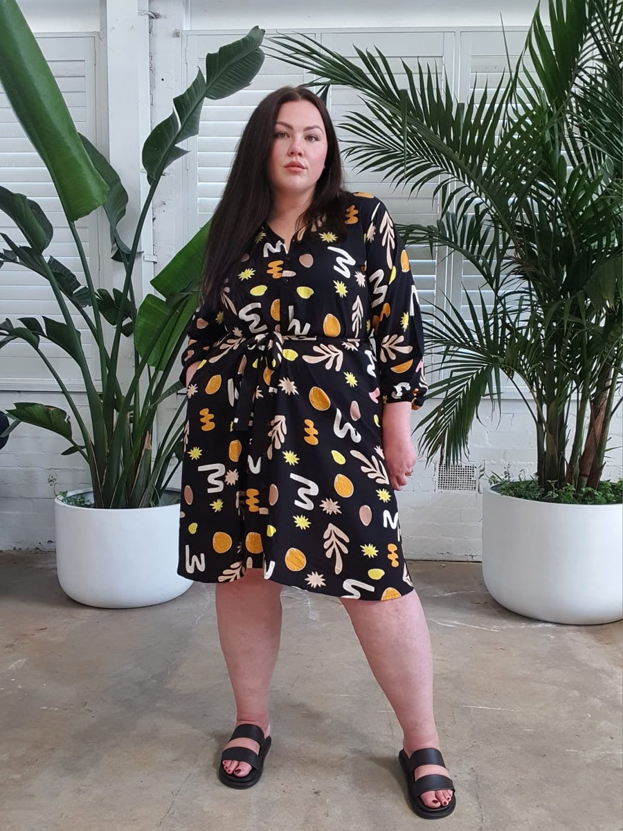 Micro Icon Shirt Dress // Black Geo