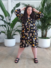 Micro Icon Shirt Dress // Black Geo