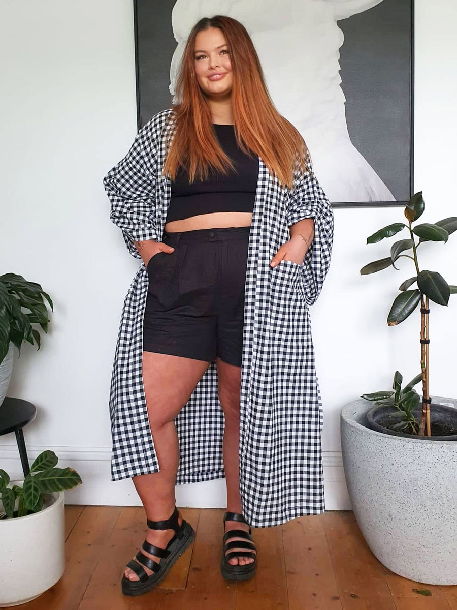 Kimono Duster // Gingham B&W