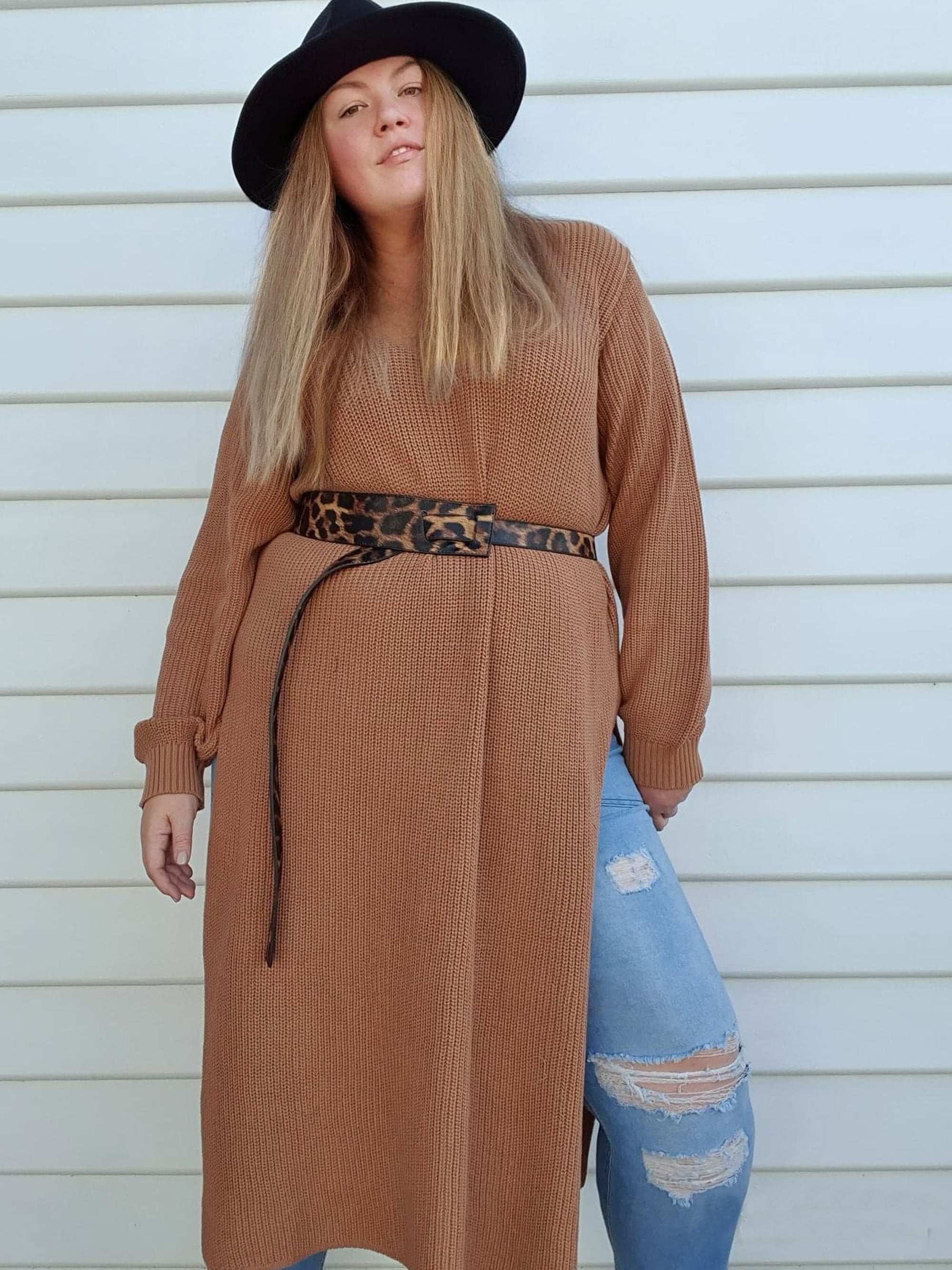 Split Knit Maxi Sweater // Cinnamon