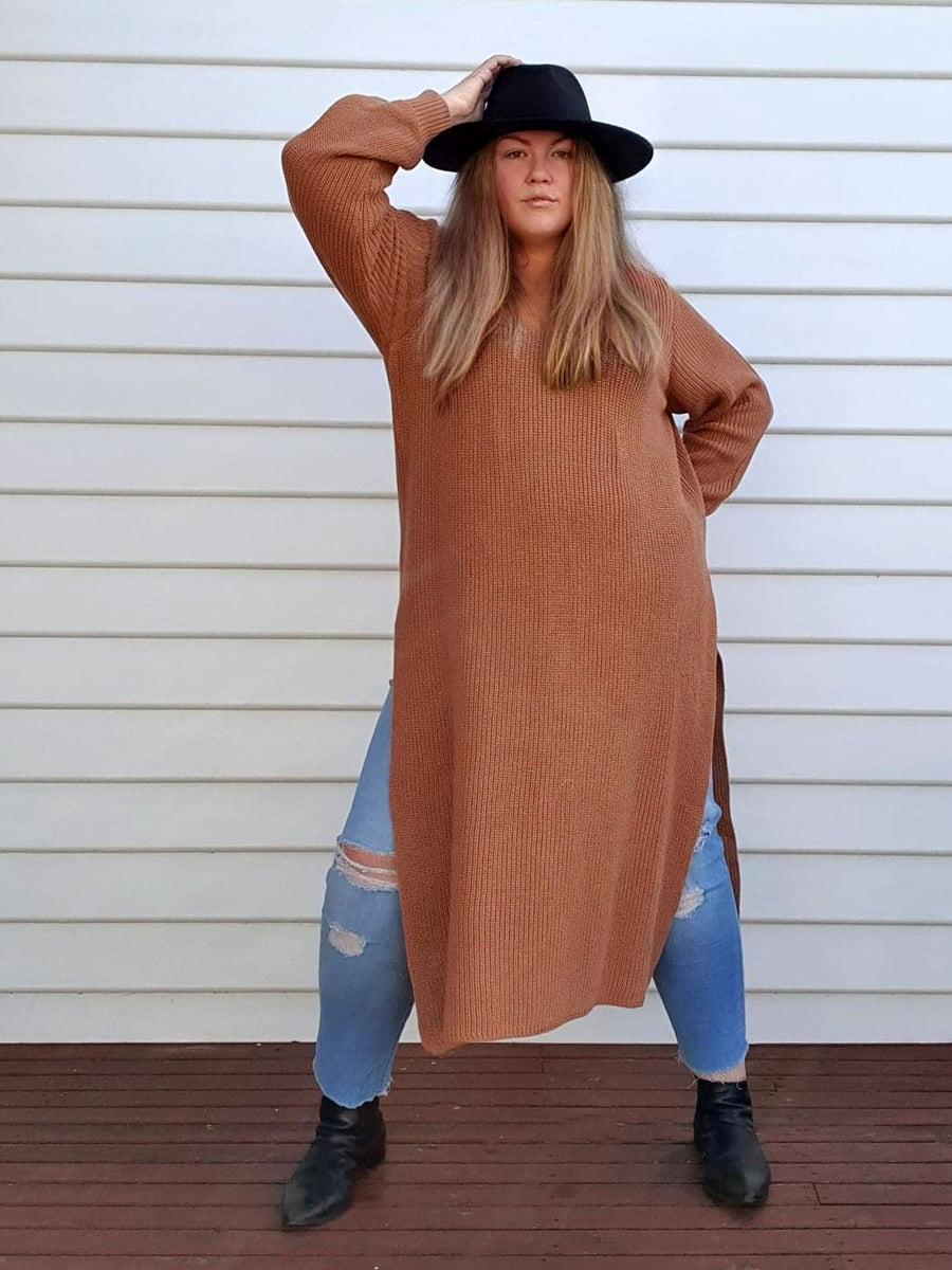 Split Knit Maxi Sweater // Cinnamon