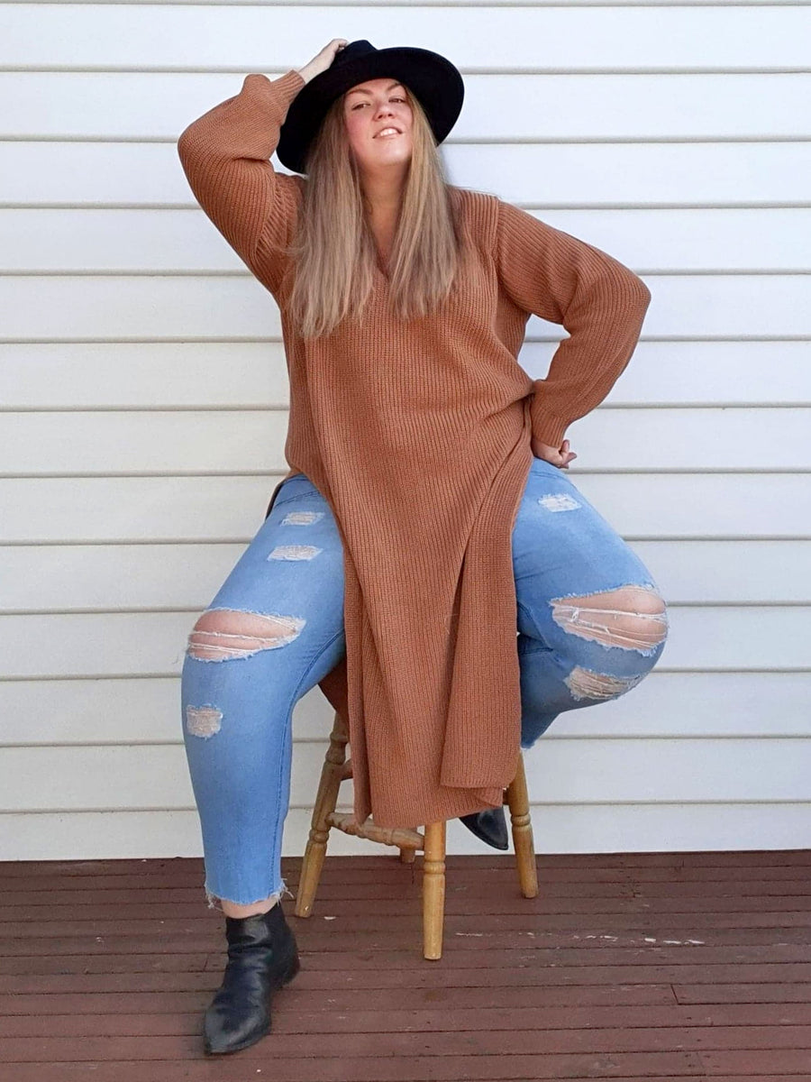 Split Knit Maxi Sweater // Cinnamon