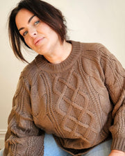 Round Neck Soft Cable Knit Sweater // Mocha