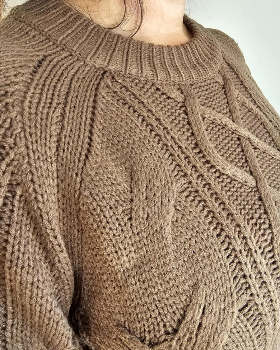 Round Neck Soft Cable Knit Sweater // Mocha