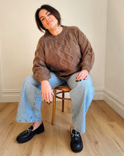 Round Neck Soft Cable Knit Sweater // Mocha