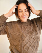 Round Neck Soft Cable Knit Sweater // Mocha