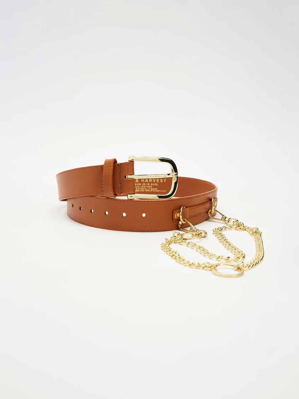 Vegan Chain Belt in Tan and Gold Chain and Gold Buckle. Extended size ...