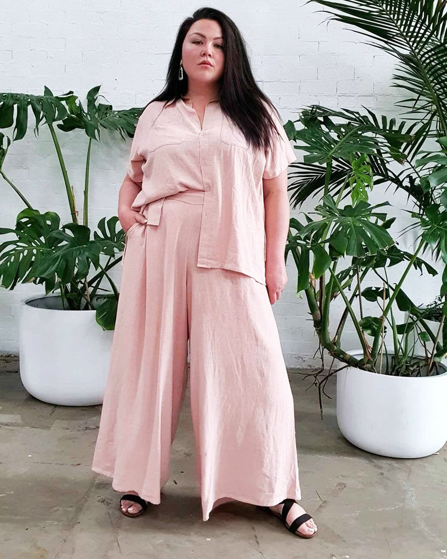 Palazzo Wide Leg Pants // Pink Linen