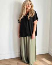 Palazzo Wide Leg Pants // Olive Linen