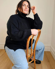 COMING SOON -Turtleneck Knit Sweater with Side Split // Black
