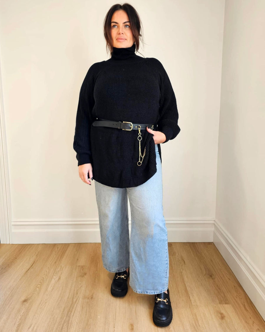 COMING SOON -Turtleneck Knit Sweater with Side Split // Black