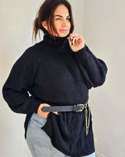 COMING SOON -Turtleneck Knit Sweater with Side Split // Black