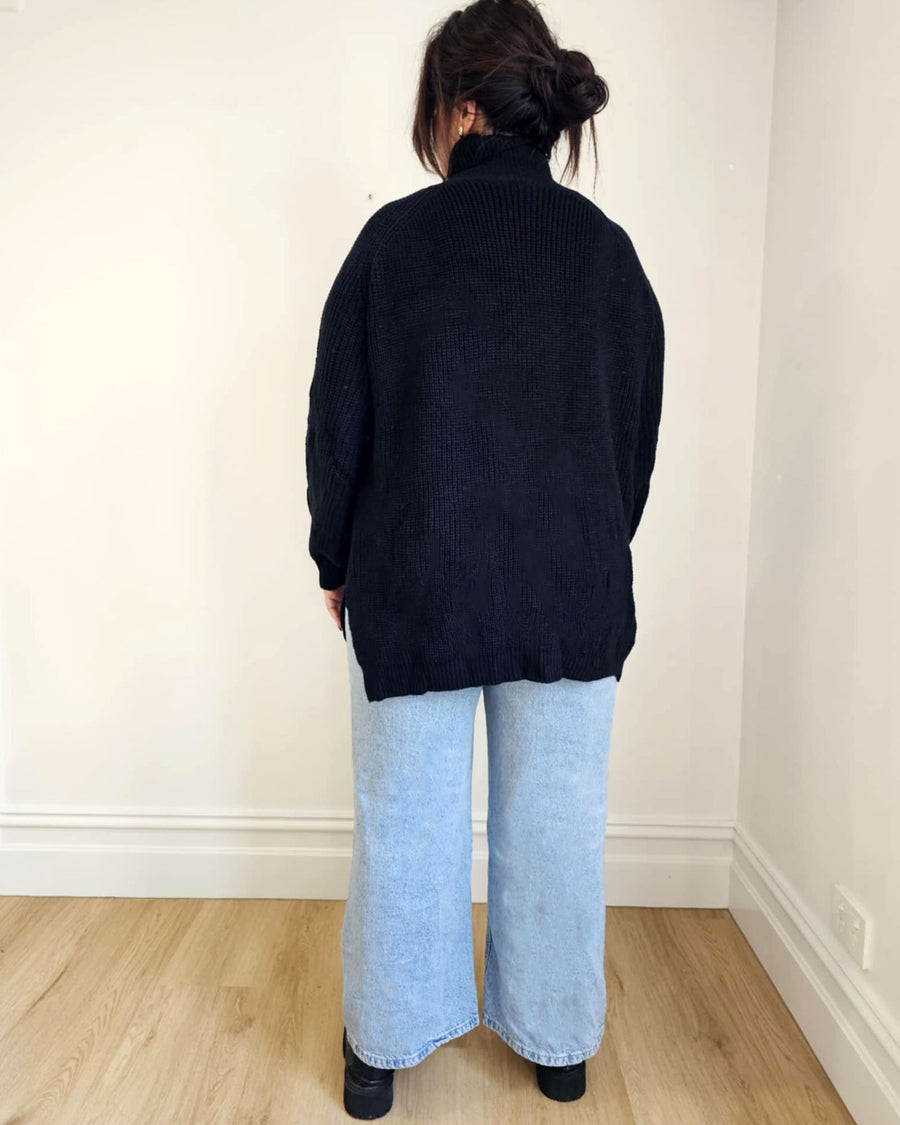 COMING SOON -Turtleneck Knit Sweater with Side Split // Black