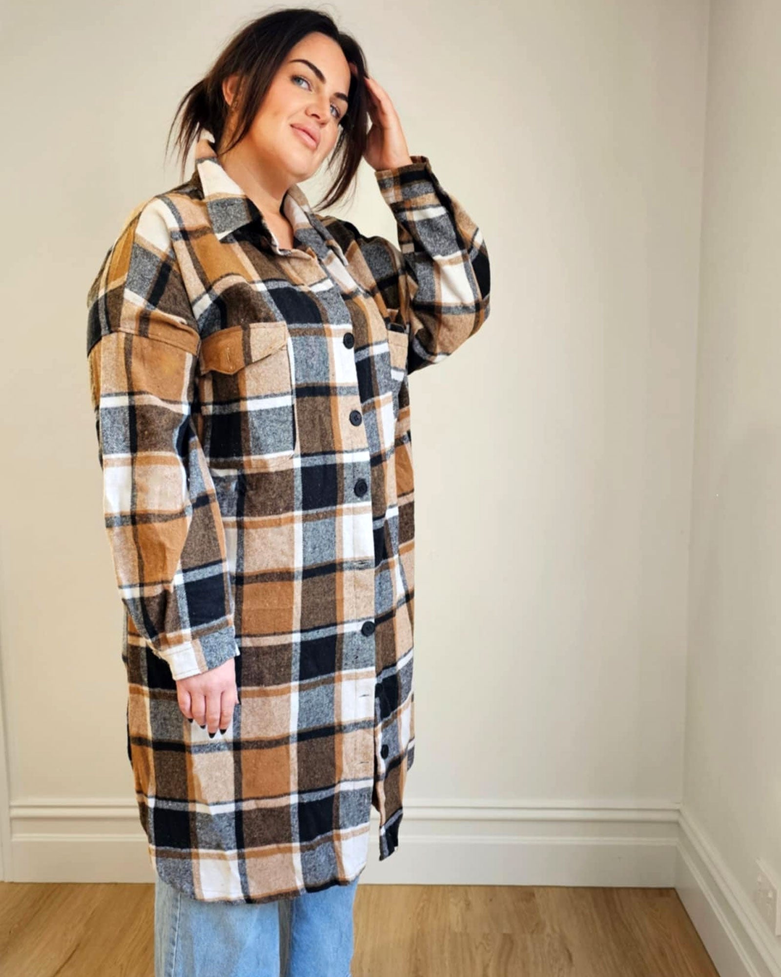 Casual Plaid Shacket // Caramel