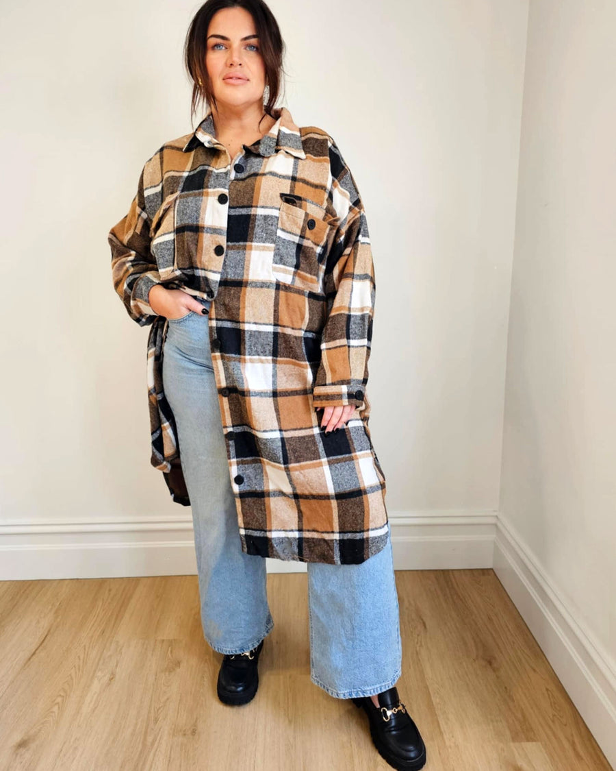 Casual Plaid Shacket // Caramel