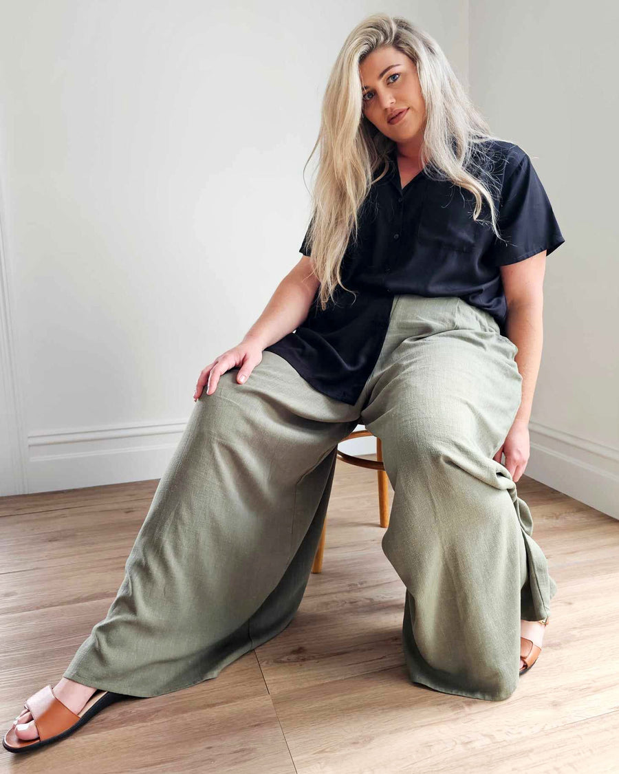 Palazzo Wide Leg Pants // Olive Linen