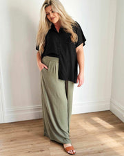 Palazzo Wide Leg Pants // Olive Linen