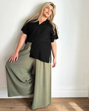 Palazzo Wide Leg Pants // Olive Linen