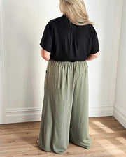 Palazzo Wide Leg Pants // Olive Linen