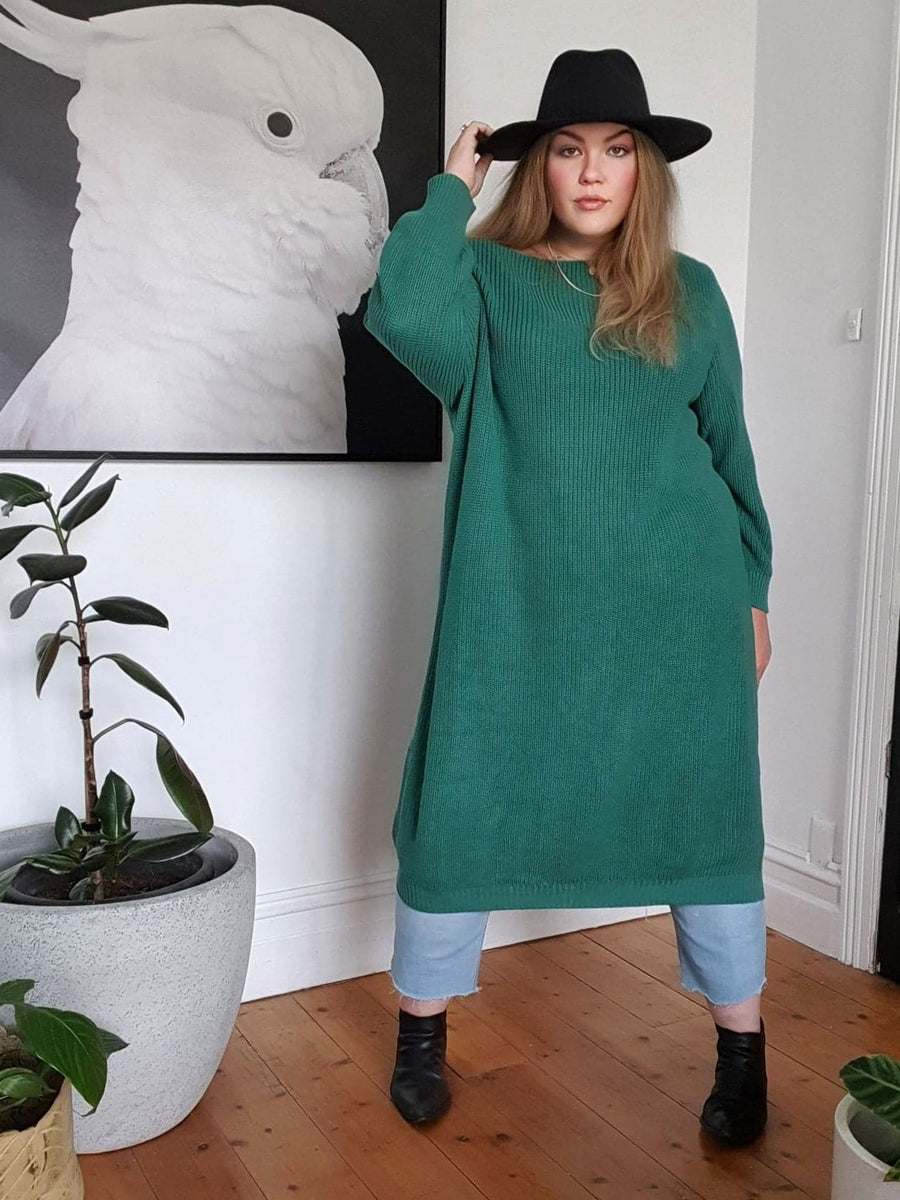Agnes Midi Length Sweater Dress //  Emerald Green